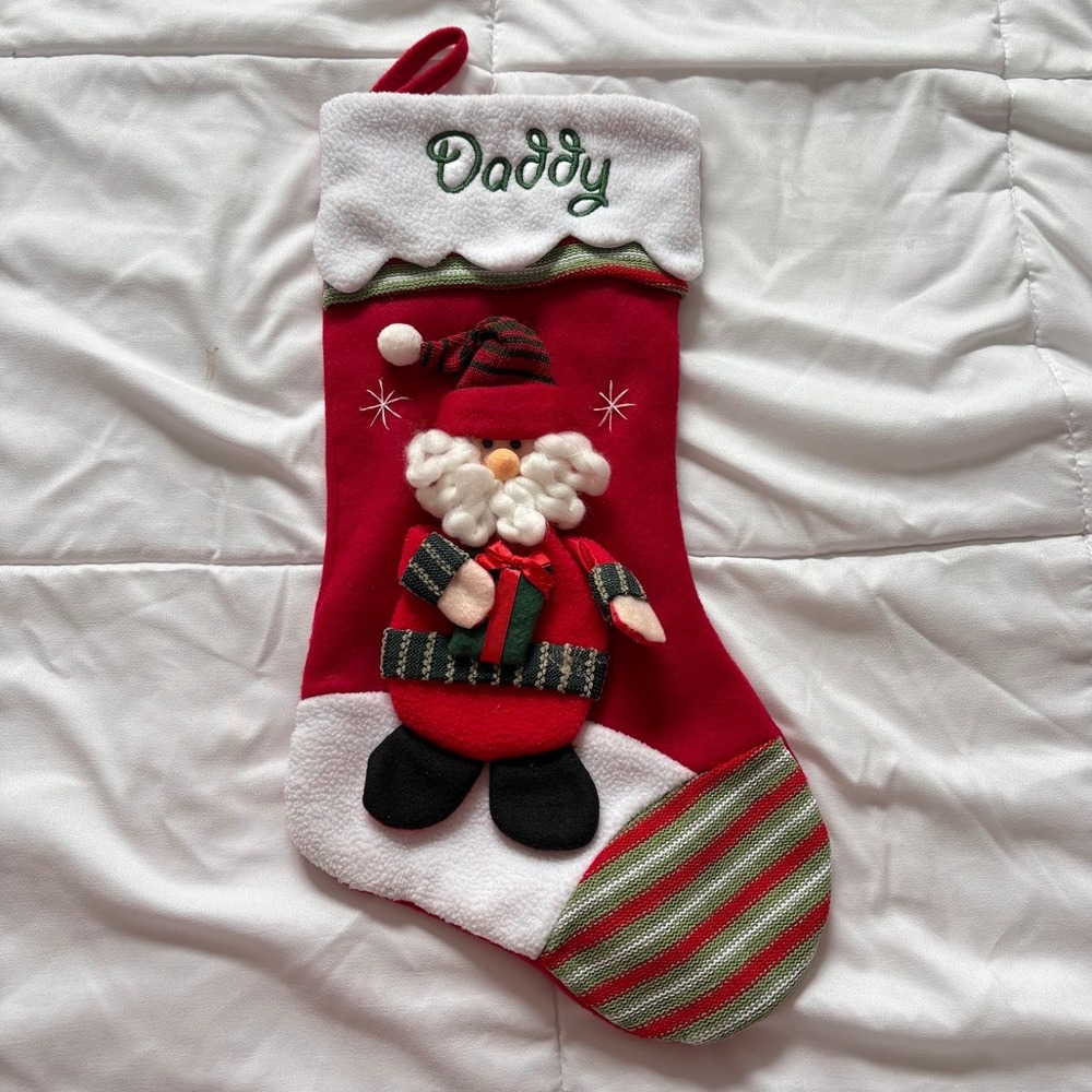 Personal Creations Daddy Christmas Stocking Red Fleece 3D Santa Striped Toe